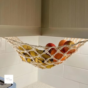 Hanging Fruit Hammock with Hooks, Hanging Fruit Basket, Macrame Net Under the Kitchen Cabinet , Veggie Basket for Saving Kitchen Space