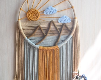 Macrame Sunrise Sunset, Sunset Macrame Wall Hanging Decor, Nursery Sun and Nature Decor,  Macrame Nursery Art, Boho Baby Room