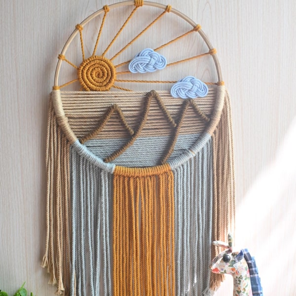 Macrame Sunrise Sunset, Sunset Macrame Wall Hanging Decor, Nursery Sun and Nature Decor,  Macrame Nursery Art, Boho Baby Room