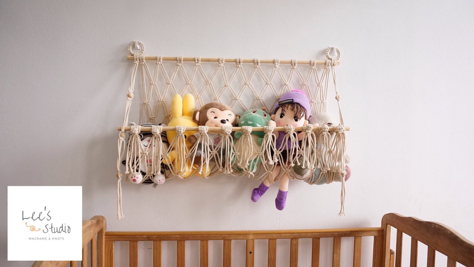mumisuto Knuffeldier opbergen, 100 x 35 cm, 4 lagen knuffeldier, opslag met netvak, hangende opslag, knuffeldieren met clip en haak, kinderdecoratie, voor pluche dieren en teddyberen