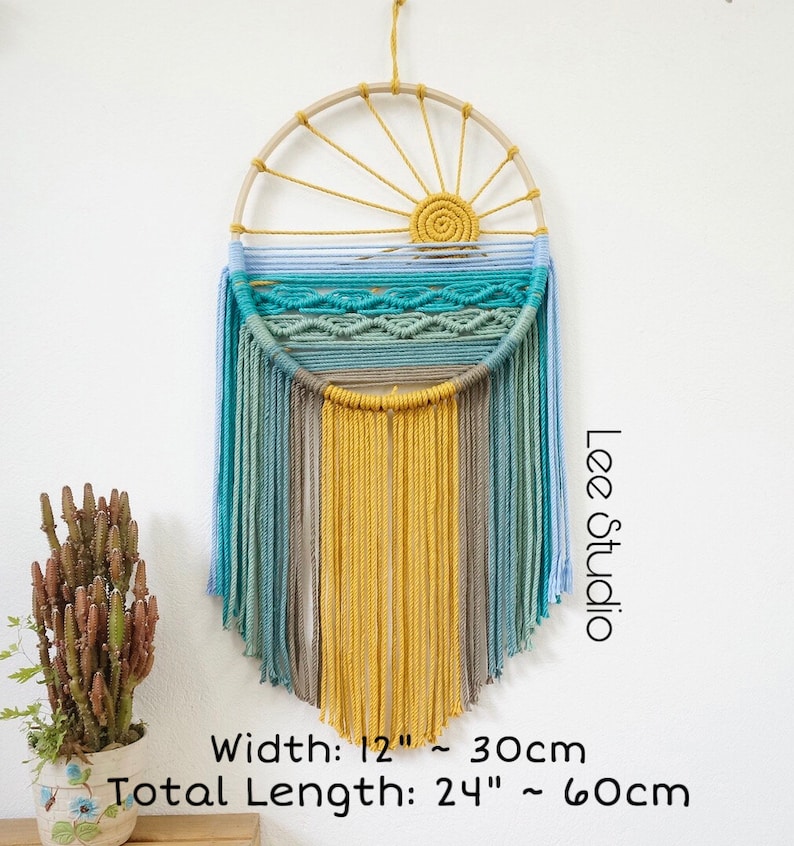 Blue Beach Macrama Wall Art, Dreamcatcher Nursery Wall Decor, Furniture And Decor, Aesthetic Baby Room Decor,Montessori Macrame Wall Hanging image 2