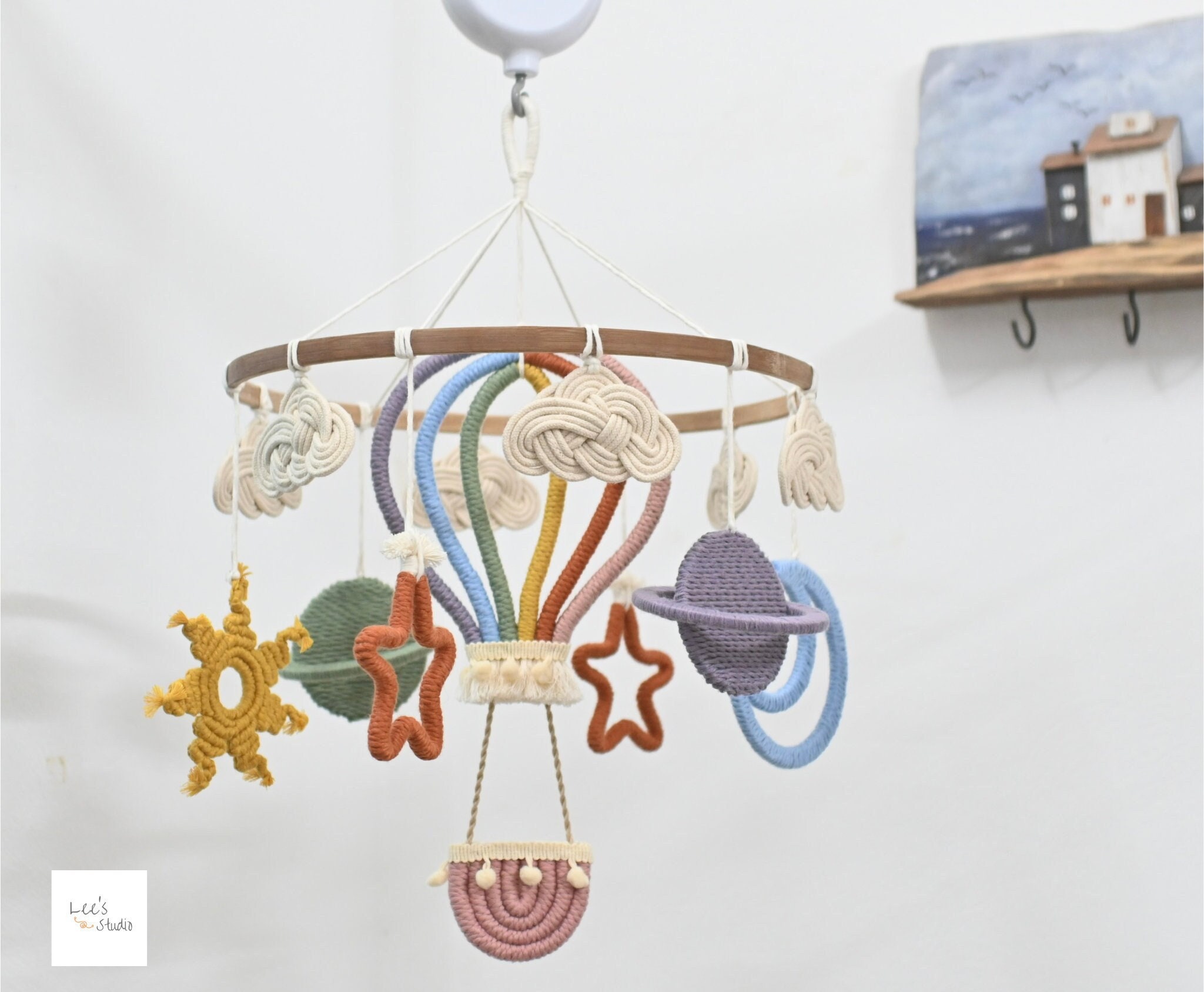Galaxy Baby Mobile, Space Nursery Decor Gift, Hot Air Balloon Mobile, Hot Air Balloon and Cloud Nursery Decor, Neutral Baby Mobile