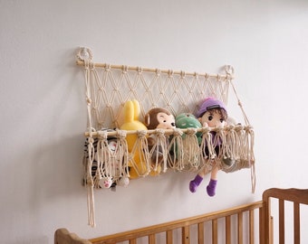 Macrame Toy Hammock: Boho Kids Room Storage, 100% Cotton