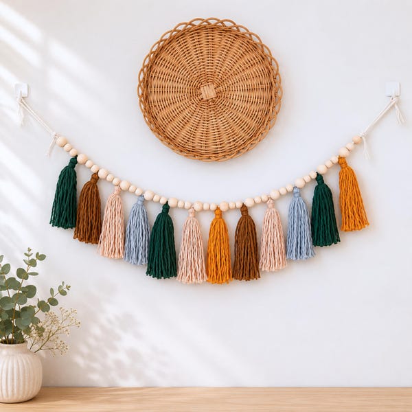 Boho Quaste Girlande Kinderzimmer Dekor, Pom Pom Girlande Wandbehang, benutzerdefinierte Farbe Kinderzimmer Banner, Kinderzimmer Dekor, Boho Babyzimmer Akzent