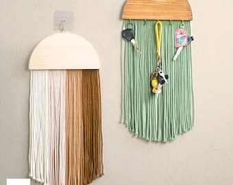 Boho Key Holder, Wall Key Organizer, Entryway Decor, Sage Green Macrame Key Rack, Housewarming Gift, Handmade Key Hanger