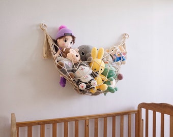 Macrame Stuffed Animal Hammock: Boho Kids Room Toy Storage