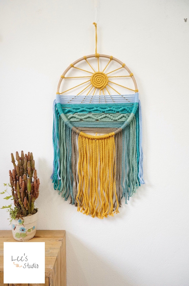 Blue Beach Macrama Wall Art, Dreamcatcher Nursery Wall Decor, Furniture And Decor, Aesthetic Baby Room Decor,Montessori Macrame Wall Hanging image 1