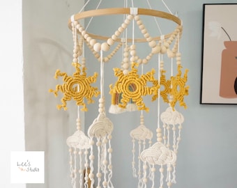 Boho Sunshine Baby Mobile: Hand Woven Nursery Decor