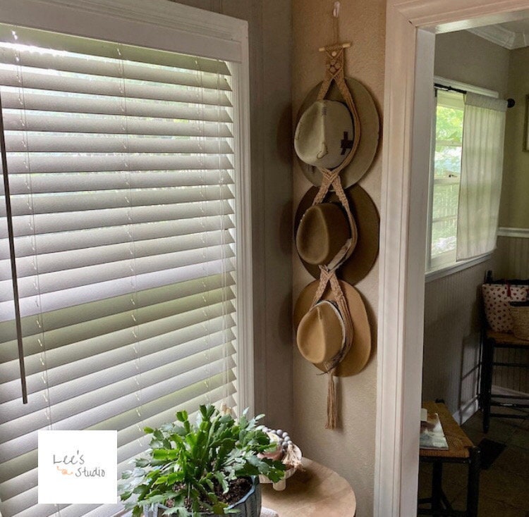 Macrame Hat Holder: Boho Hat Hanging Display, Natural Cotton Cord