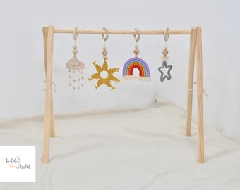 Boho Baby Gym: Nursery Hanging Toy, Montessori Sensory Pram Toy, Boho Rainbow Star Sun Cloud Decor, Baby Shower Gift