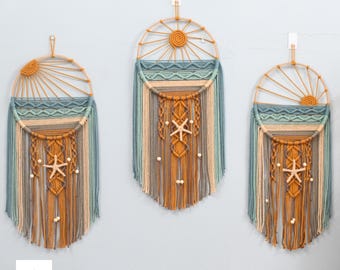 Coastal Macrame Wall Hanging, Beach Nursery Decor, Ocean Nursery Wall Art, Boho Kids Room Decor, Sun Sea Wall Hanging, Set of 2 or 3