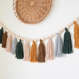 Neutral For Mantle Tassel Garland, Under The Name Sign, Boho Decor, Living Room Decor, Boho Tassel Garland, bedroom decor, nursery decor