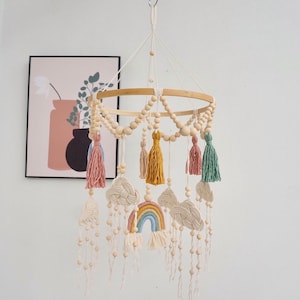 Nursery Mobile, Macrame Rainbow Mobile, Baby Shower Gift, Colorful Tassel Mobile,  Boho Nursery Decor, Nursery Woodland Decor, Over The Crib