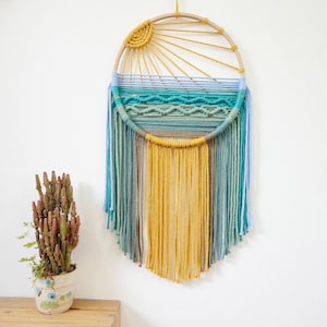 Blue Beach Macrama Wall Art, Dreamcatcher Nursery Wall Decor, Furniture And Decor, Aesthetic Baby Room Decor,Montessori Macrame Wall Hanging image 8