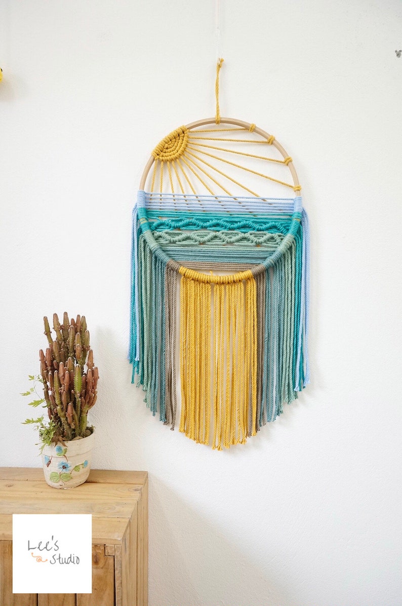 Blue Beach Macrama Wall Art, Dreamcatcher Nursery Wall Decor, Furniture And Decor, Aesthetic Baby Room Decor,Montessori Macrame Wall Hanging image 8