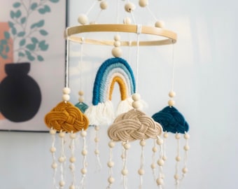Boho Baby Mobile, Rainbow Crib Mobile, Neutral Nursery Decor, Macrame Baby Mobile, Nursery Ceiling Mobile, Baby Shower Gift,Nursery Decor