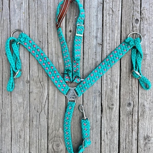 Turquoise Mule Tape Western Tack Set: Horse Breast Collar & Headstall