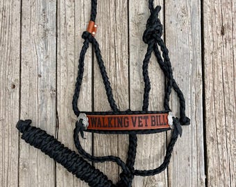Walking Vet Bill Mule Tape Horse Halter | Black Halter with Conchos