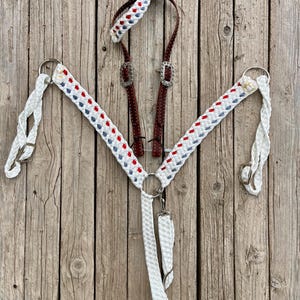 Red, White, and Blue Mule Tape Horse Breast Collar and One Ear Headstall | Western Tack Set | Fourth of July Tack