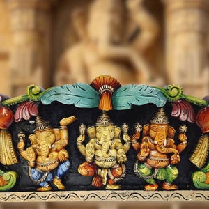 24&quot; Wooden Dancing Ganesha Wall Panel – Hindu Deity Sculpture – Hand-Carved Ganesh Statue – Home Decor & Spiritual Wall Hanging
