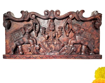 Handmade Kamadhenu Gajalakshmi Jackfruit Wood Carving, Pooja Room