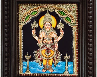Dhanvantari Tanjore Painting: 22K Gold Foils, Teakwood Frame