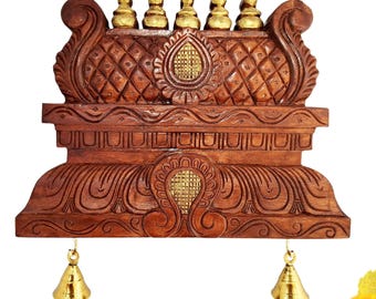 Wooden Temple Gopuram Wall Panel 12 Inch | Hand-Carved Antique Mandir Top Décor