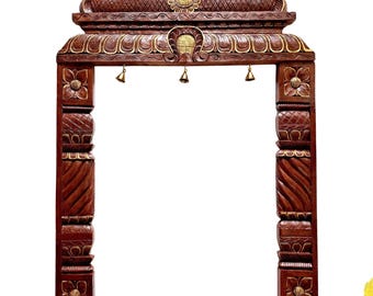 48x36 Inch Wooden Temple Gopuram Arch | Hand Carved Country Wood Door Frame Decor