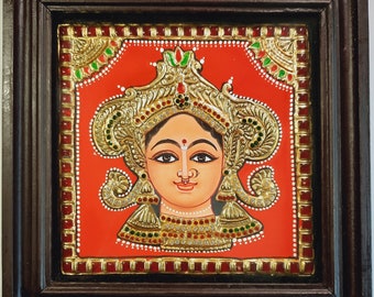 Tanjore painting Durga Devi Teakwood Framed 22K Gold Foils Housewarming Gift Indian Handmade Artwork Gift Size Ready to ship