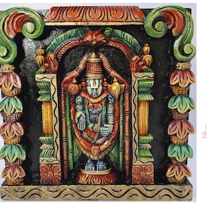 Tirupati Balaji Wall Panel – 12 Inch Hand-Carved Wooden Venkateshwara Sculpture | Hindu God Temple Decor | Ready to Ship Gift