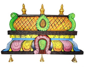 Wooden Temple Gopuram Wall Hanging 24 Inches Handmade Mahogany Wood Decor