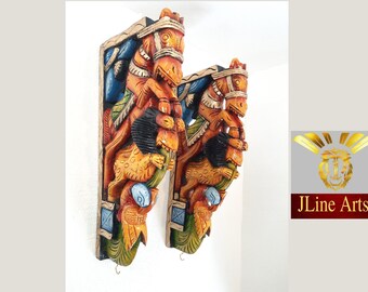 Horse Wall Bracket Pair Wooden Corbel Set of Two Horse Statue Dragon Bird Home Decor Door Entrance Living Room Wall Hanging Ready to Ship