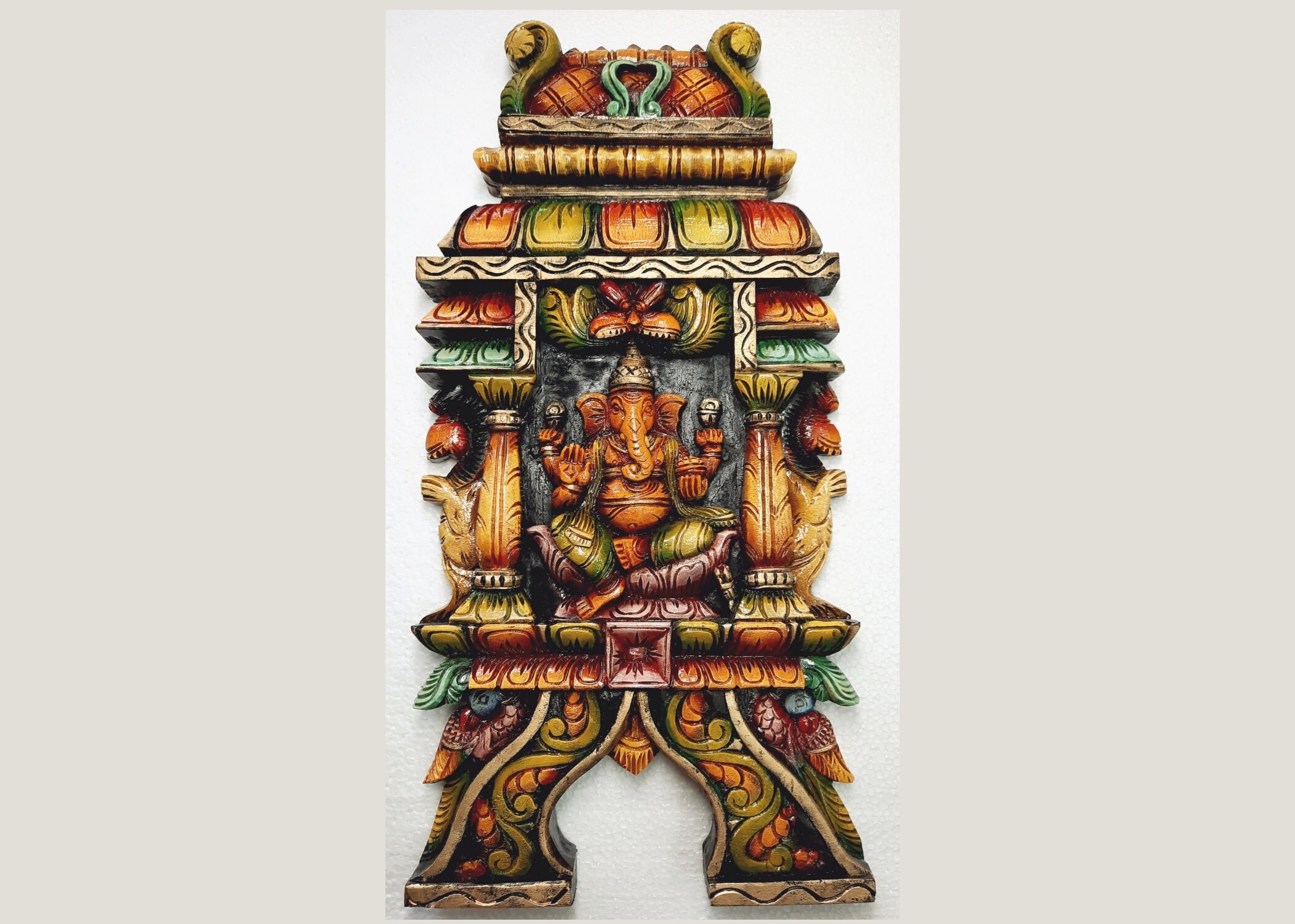 Ganesha Statue Kavadi Wall Panel Hindu God Wooden Wall Hanging