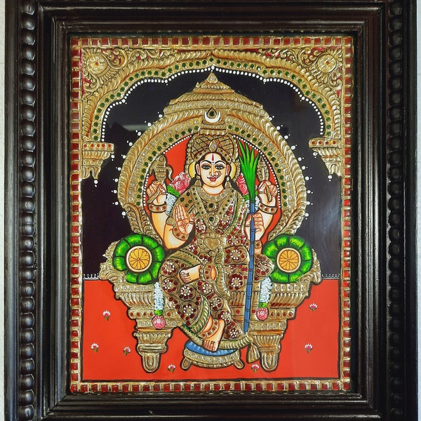 Raja Rajeshwari Tanjore Painting 22K Gold Foils Made Teakwood Framed Indian Gift Custom Size Painting / Made to Order