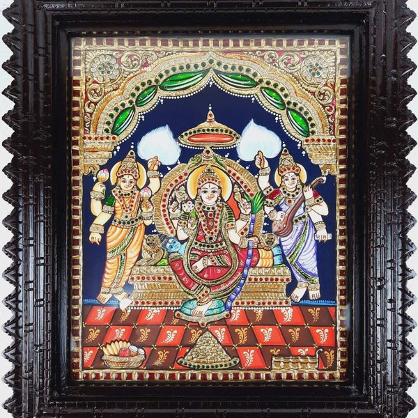 Tanjore Painting Lalitha Devi, Raja Rajeshwari Painting 22K Gold Foils Made Teakwood Framed Indian Gift Custom Size Painting / Made to Order