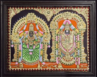 Balaji Padmavathi Tanjore Painting: 22K Gold Teakwood Frame