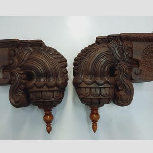 Handmade Vintage Style Wooden Corbel Set of 2 Pcs, Large Wall Bracket with Hook, Entryway Wall Décor, Ready to Ship