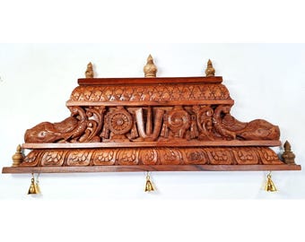 Hindu Temple Wall Decor Wooden Shanku Chakra Namam Panel Teak Wood 36 Inch