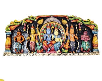 Ram Darbar Wall Panel 36 Inch Wooden Hindu Temple Decor Lord Rama Wall Art