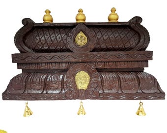 Wooden Temple Gopuram Wall Panel 24 Inch | Hand Carved Mandir Decor with Brass Bells