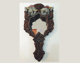 Wooden Mirror Decorative Handcrafted Portable Dressing wooden mirror 18 inches Wall hanging Elephant Statue Home décor Ready to ship