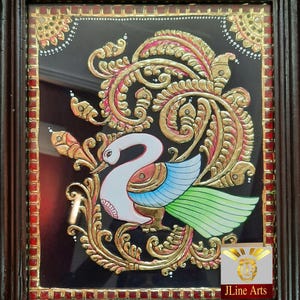 Peacock Tanjore Painting with Frame 22K Gold Foils Handmade Teakwood Framed Indian Gift Custom Size Painting / Made to Order