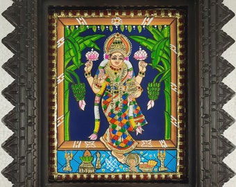 13" x 11 " Vastu Lakshmi Tanjore Painting, Varalakshmi Painting for House Warming Gift, 22K Gold, Framed Painting, Free Shipping USA UK