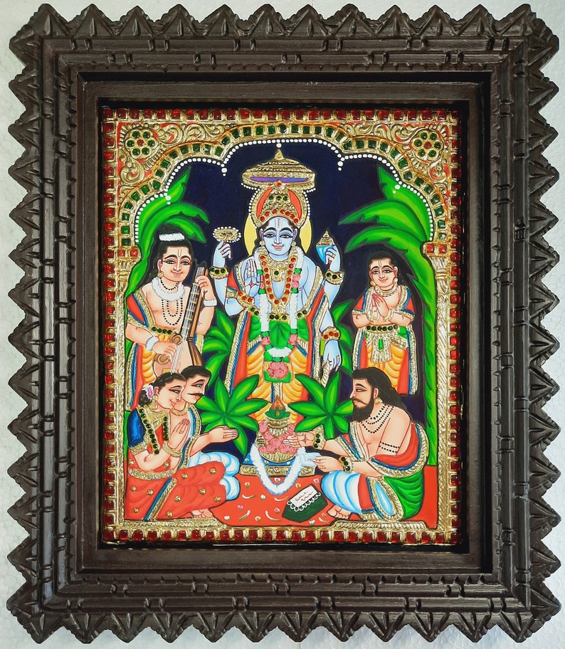 Sathyanarayana Tanjore painting Sathyanarayana wall hanging Lakshmi wall art Satyanarayana Thanjavur painting jline arts Sathyanarayana
