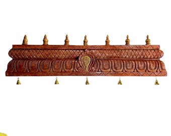Wooden Temple Gopuram Wall Panel 48 Inch | Hand-Carved Antique Mandir Dome Home Décor