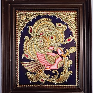 Peacock Tanjore Painting – 22K Gold Foil Art | Handmade Teakwood Frame | Indian Wall Decor | Custom Size | Made to Order Gift