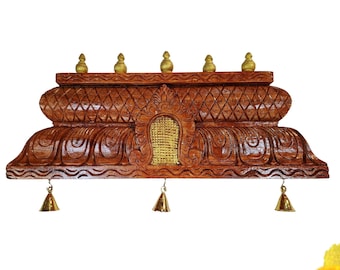 Wooden Temple Gopuram Wall Panel 24 Inch | Hand-Carved Antique Mandir Dome Home Décor