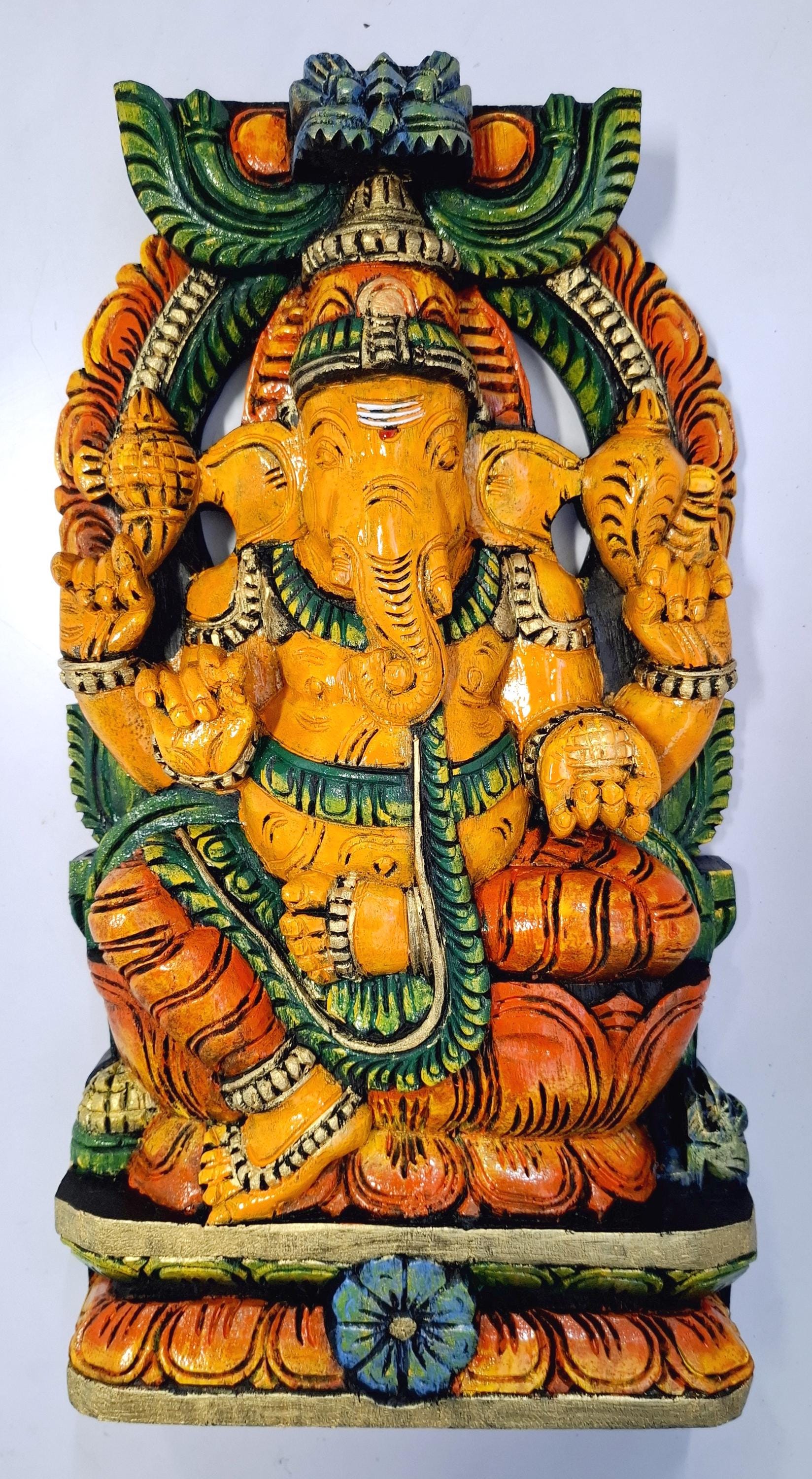 木製ガネーシャ像 18インチ ガネーシュ彫刻、Ganapathi Vinayaka