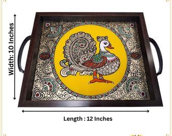 Bandeja para pintar Tanjore con diseño de pavo real, 30 x 25 cm, regalo, cantidad personalizada/hecha a pedido