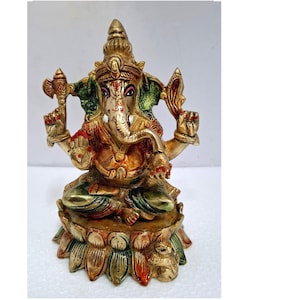 Brass Ganesha Statue 18 cm Ganpati Showpiece Gift for Home Temple Puja God of Luck, Brass Ganesh Figurine Mandir Ganesha Idol, Ready to Ship